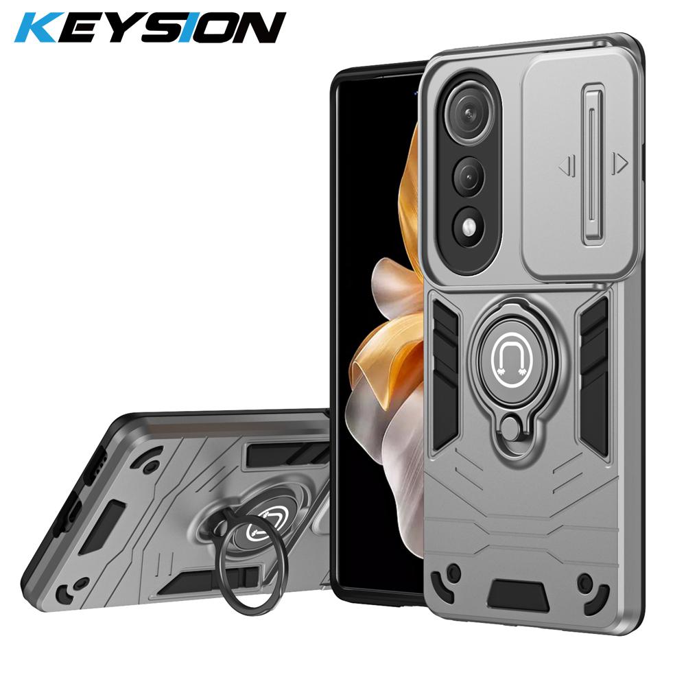 

KEYSION Shockproof Armor Ring Stand Case for TECNO Pova Curve 5G Slide Camera Lens Protection Phone Back Cover for POVA Curve 5G for Pova Curve 5G сірий