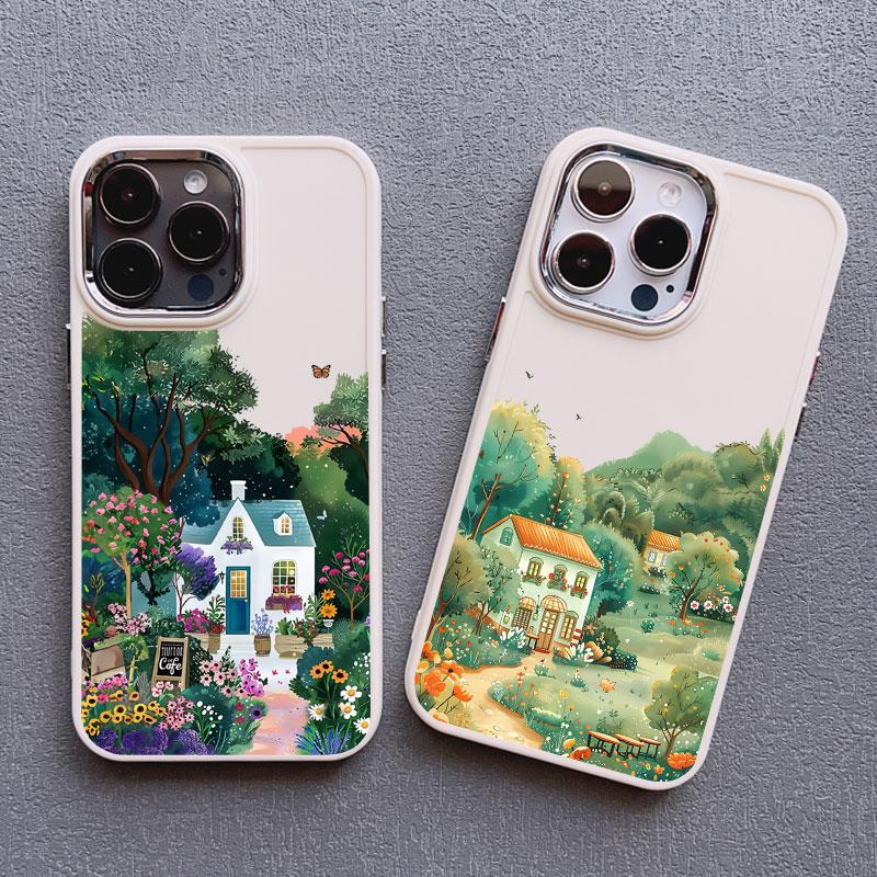 Rural Style Coffee Shop Silicone Phone Case For iPhone 13 14 15 11 Pro Max Plus 16 12 Pro Max Plus XR X XS 7 8 Plus White Covers