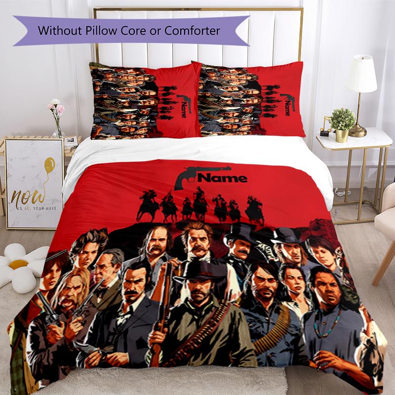 3pcs Custom Name Red Dead Redemption Bedding Set Duvet Cover Closure Includes 1 Duvet Cover & 2 Pillowcases for All Seasons Bedroom Decor