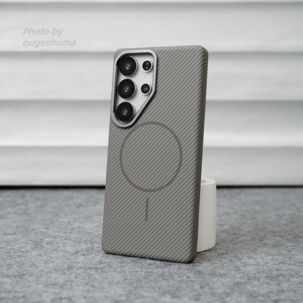 Carbon Fiber Pattern Phone Case for Samsung Galaxy S25Ultra- Metal Frame Magnetic Ring Shockproof Cover On Samsung S25/S25 Plus/25 Ultra/S24 Ultra