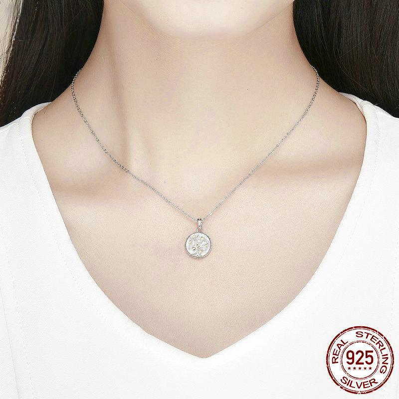 Prawdziwe Srebro Próby 925 Naszyjniki z Wisiorkiem Drzewo Życia Kobiety Złoty Naszyjnik z Drzewem w Sercu Biżuteria ze Srebra