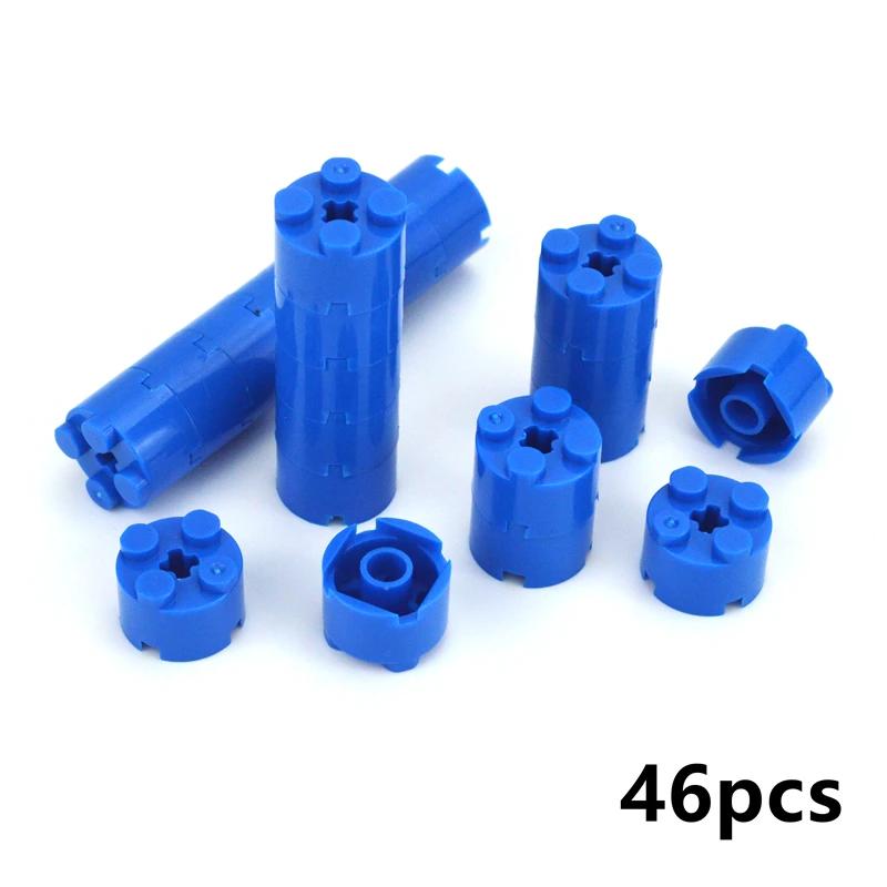 46Pcs MOC Parts Round Bricks Cylinder 2x2 with Axle Hole Thick Building Blocks Particles DIY Technical Toys Compatible with 6143
