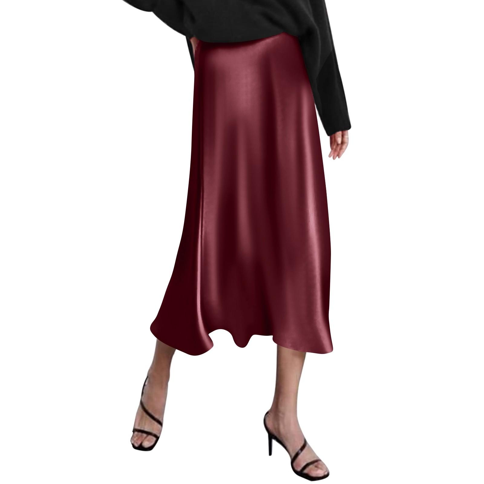 

Женская юбка с высокой талией Женская юбка-трапеция Летняя однотонная юбка-миди с высокой талией XL винный