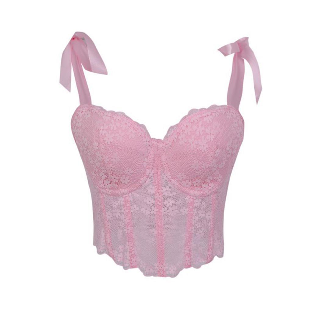 Damen Spitzen-Trägerloses Formgebendes Bustier mit gepolsterten Körbchen und abnehmbaren Trägern
