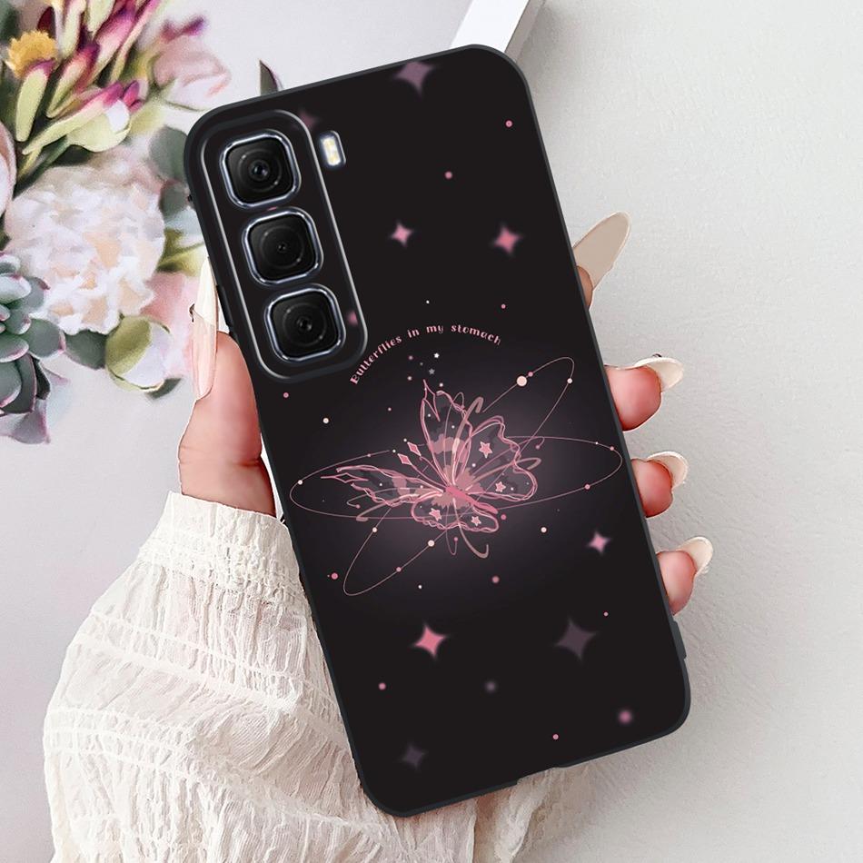 For Infinix Hot 50 4G Phone Case Hot 50 Pro+ 4G Hot50 Pro Elegant Floral Cat Pattern Black Silicone Soft TPU Cases
