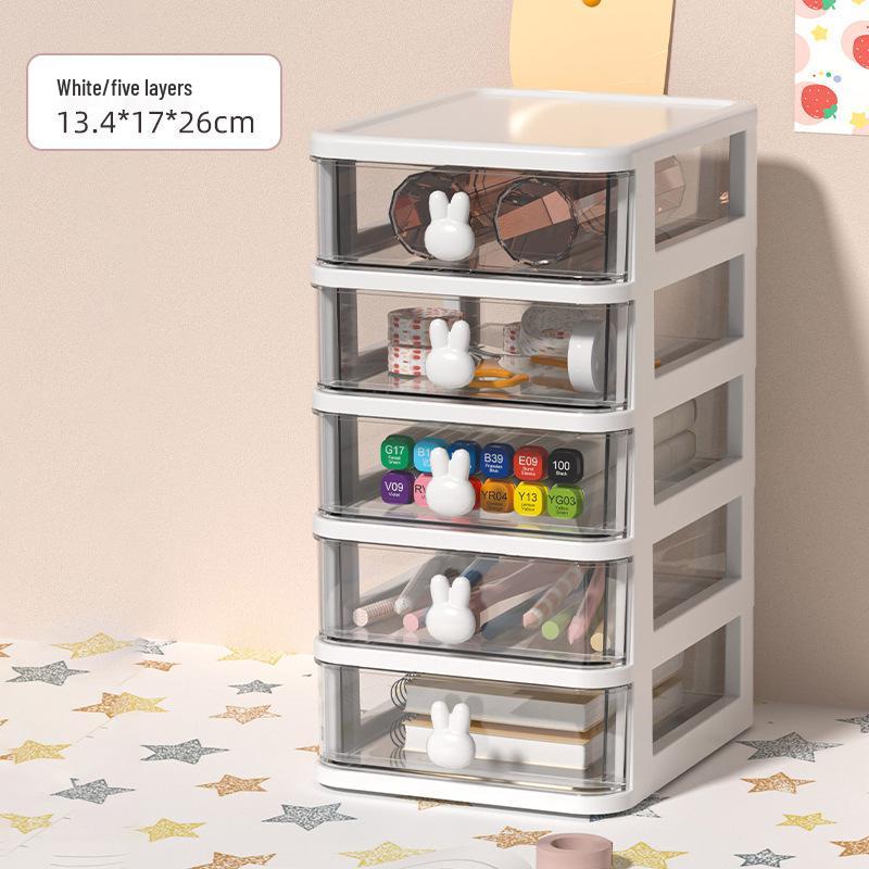 Rabbit Cartoon Transparent Mini Desktop Drawer Box for Stationery