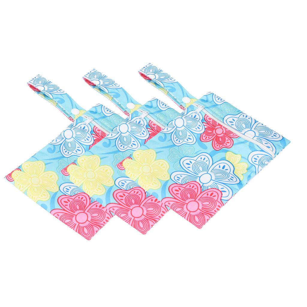 3pcs Cloth Diaper Bag Zippered Pocket Water Resistant Printed Reusable Travel Beach Pool Yoga Gym
