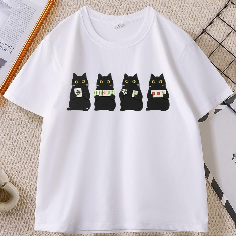 

Mahjong Black Cat T Shirt Funny Board Game TShirt Game Night Gift for Unisex WOMEN O Neck Short Sleeve Tops Summer Unisex Clothes 4XL