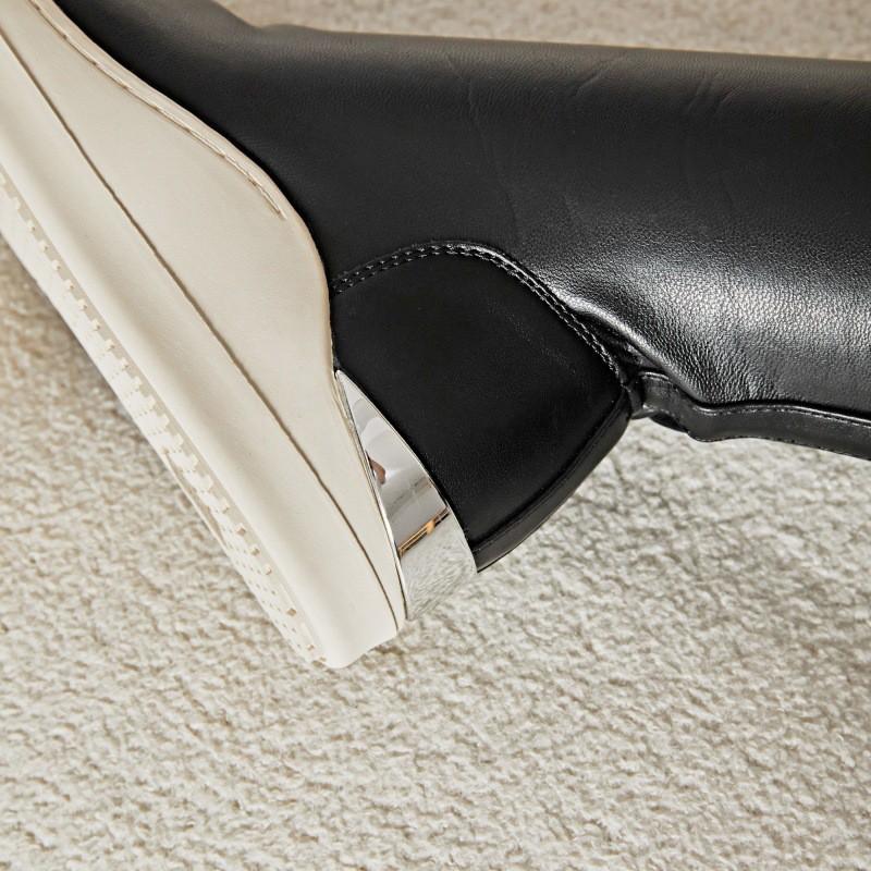 Womens Over-the-Knee Stretch Boots Size 44 Wide Fit Flat Heel PU Leather Round Toe Warm All-Season