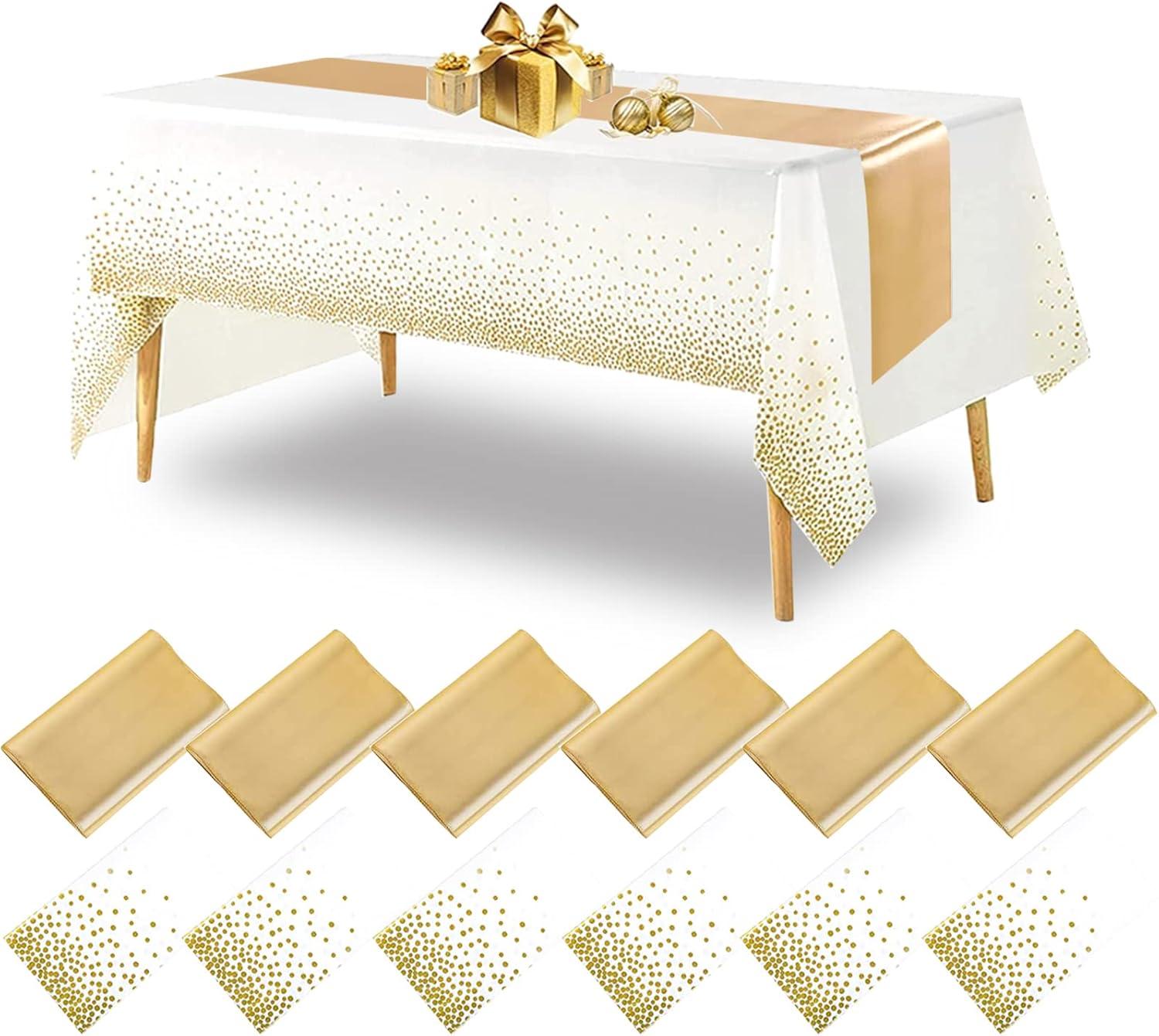 

2pcs/set Disposable Plastic Tablecloths Table Runner Set Satin Table Runner For Wedding Birthday Party Decorations 1set