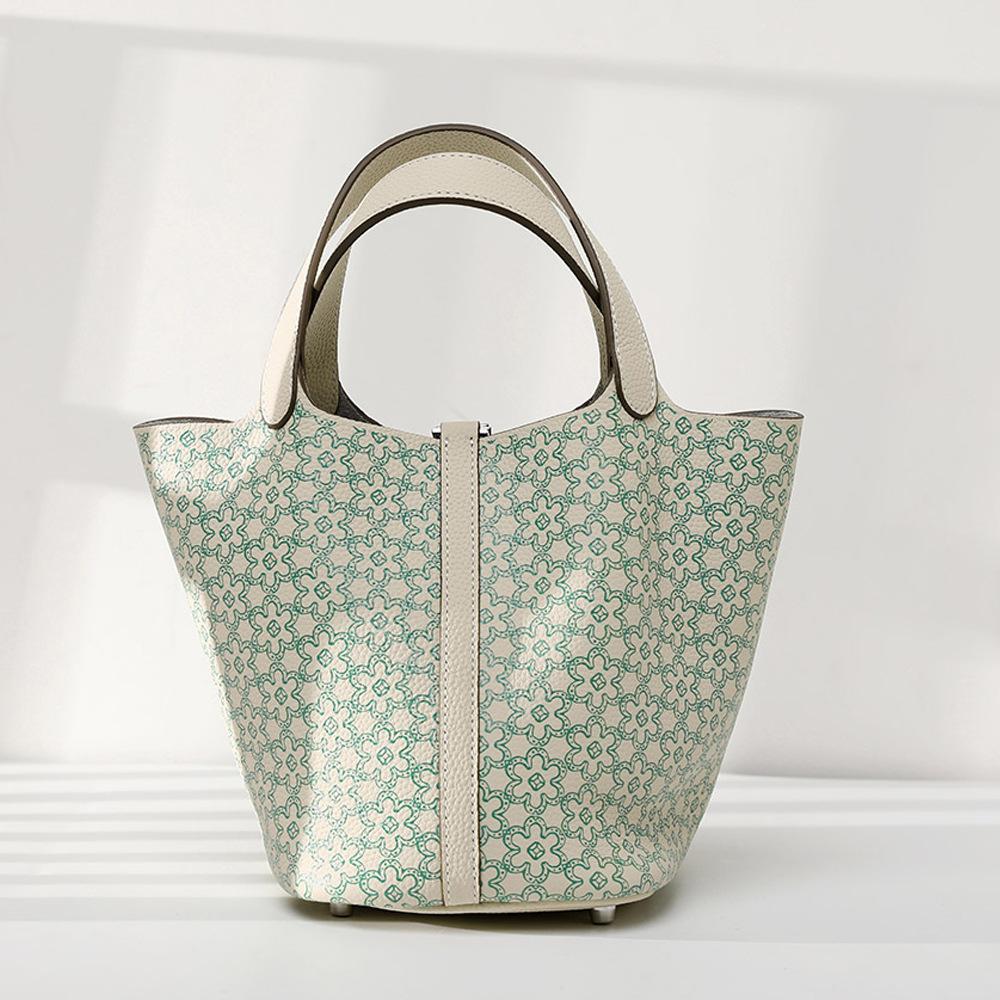 Жіноча жіноча сумка з квітковим кошиком і овочами з 100% повного першого шару натуральної шкіри та квітами.