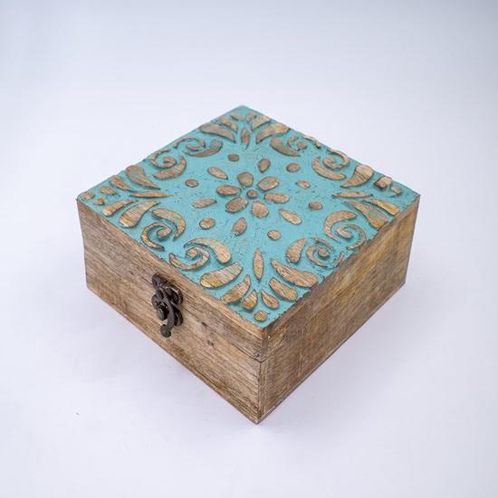 17.78 Cm Wooden Desktop Jewellery Box Keepsake Box Vanity Box In Turquoise Finish