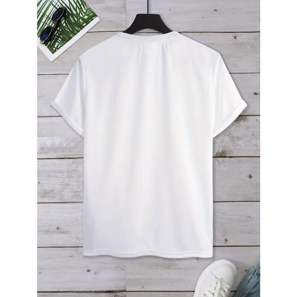 New Men's Casual Loose Fashionable White Crew Neck Letter 'Venice' Print Short Sleeves T-Shirt