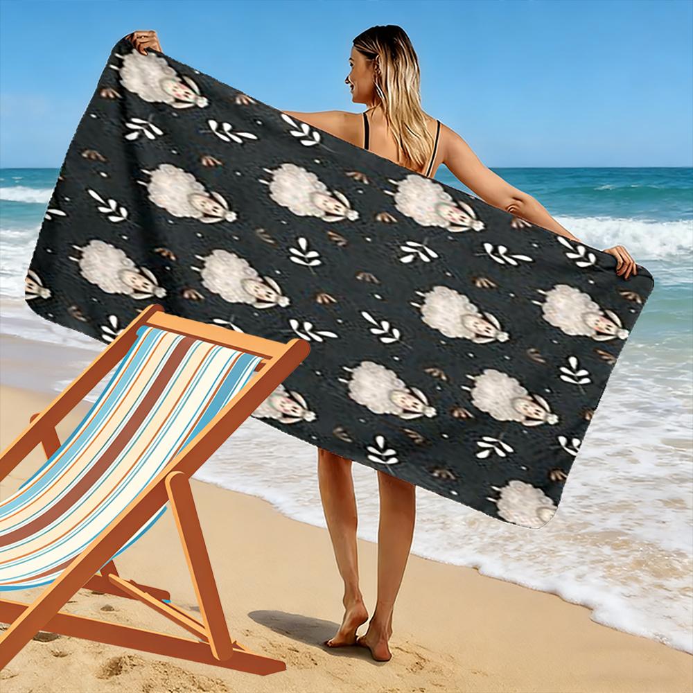 Süßes Schafmuster mit Blättern - Schnelltrocknendes Strandtuch für Reisen, Outdoor-Sport, Joggen, Strand und Schwimmen