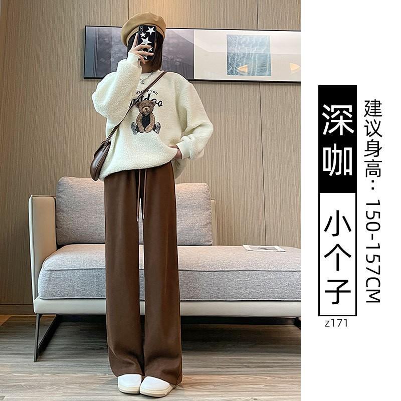 Black narrow wide-leg pants women's spring, autumn and winter velvet high-waisted drape straight casual small corduroy pants