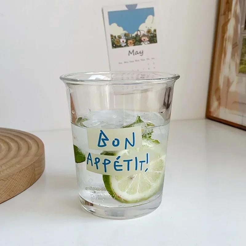 Transparent Glass Korean Ins Style Coffee Miilk Juice Beverage Black Tea Cup Cocktail Glassware Girl Gift for Home-use Cafe Shop