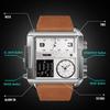 SKMEI Men's Digital Sports Watch LED Square Large Face Multi-Time Zone Waterproof Stopwatch Silver Brown