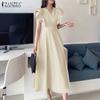 ZANZEA Abito Lungo Estivo da Donna con Scollo a V, Maniche a Volant, Ampio, Casual