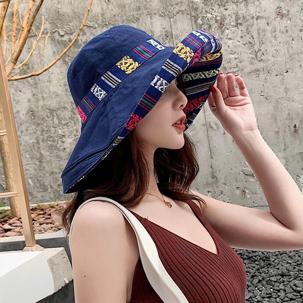 Travel Autumn Summer Sun Protection National Bucket Hat Beach Wide Brim Sun Hat Sun Hat Womens