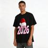 2026 Christmas New Year Pink Number Print Casual Top Pure Cotton T-shirt