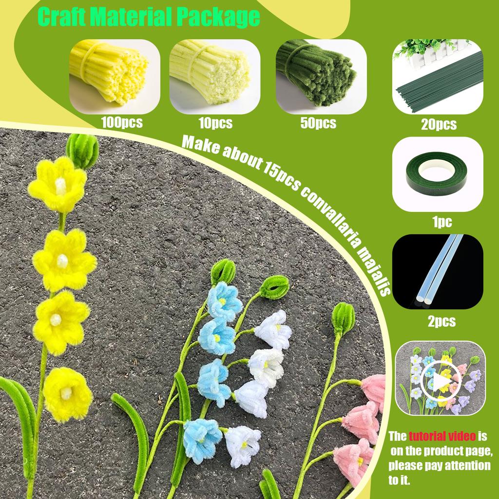 Craft Pipe Cleaners Flower Set,Chenille Stem Kit for Craft Lily of Bell Bouquet Making,DIY Craft Projects and Holiday Decoration