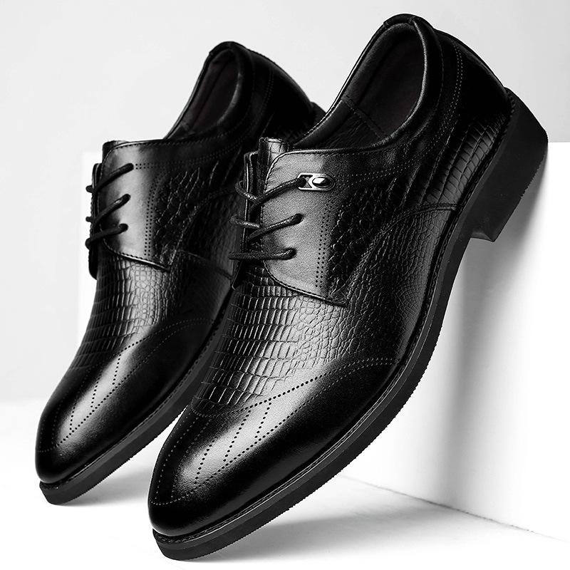 New autumn men's shoes business dress leather shoes British trendy men's pointed head lace-up inner height increase 2025 comfortable