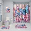 Butterfly Creative Absorbent Floor Mat, Bathroom Curtain Waterproof and Mildew Proof Shower Curtain Set