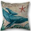 Marine Life Turtle Seahorse Whale Octopus Cushion Cover Pillow Cover Retro Linen Fabric 45x45cm