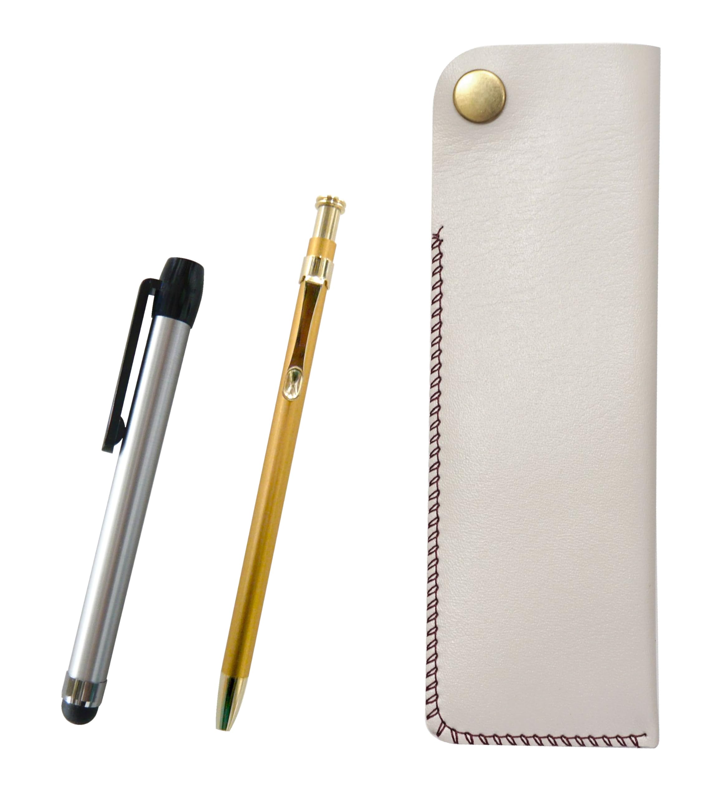 

Horizontal Snap Pen with Metal Touch Silver Rod and Slim 60 Gold Ballpoint Pen Set Two-Pack Cases, White, (NK01W-ALST-SV60KBP-2)
