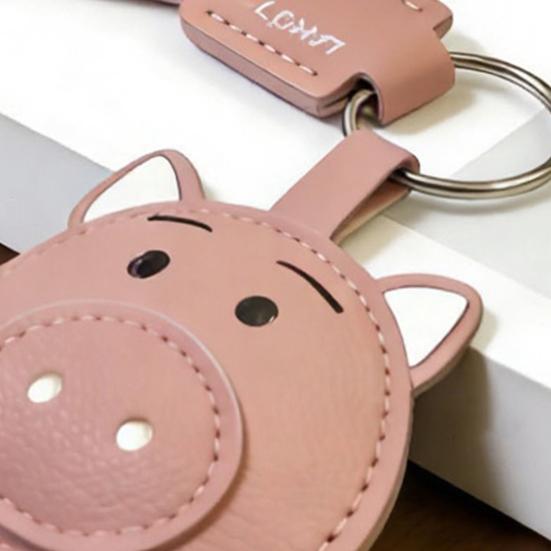 Keychain Pendant Imitation Leather 3D Piggy Shape Key Pendant with Metal Ring Anti-Slip Lanyard Bag Charm Accessory
