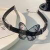 Sweet cool personality babes rivet black leather butterfly choker collar subculture punk necklace collarbone chain tide