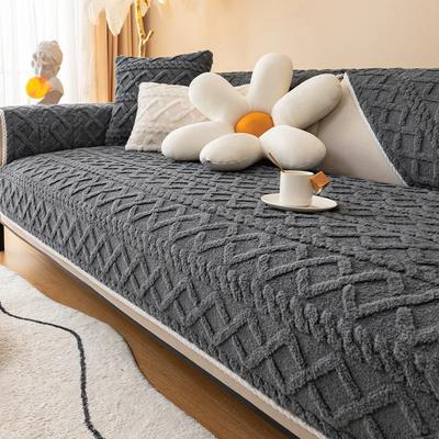 Plüschsofakissen, verdickter Jacquard-Anti-Rutsch-Kissenbezug, Baumwollsamt, All-Inclusive-Universal-Wohnzimmer-Sofabezug, Rückseite