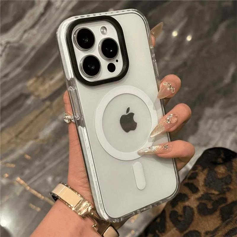 Luxury Wireless Charging Magsafe Phone Case For iPhone 17 12 13 14 15 16 17 Pro Max Magnetic Transparent Bumper Back Cover