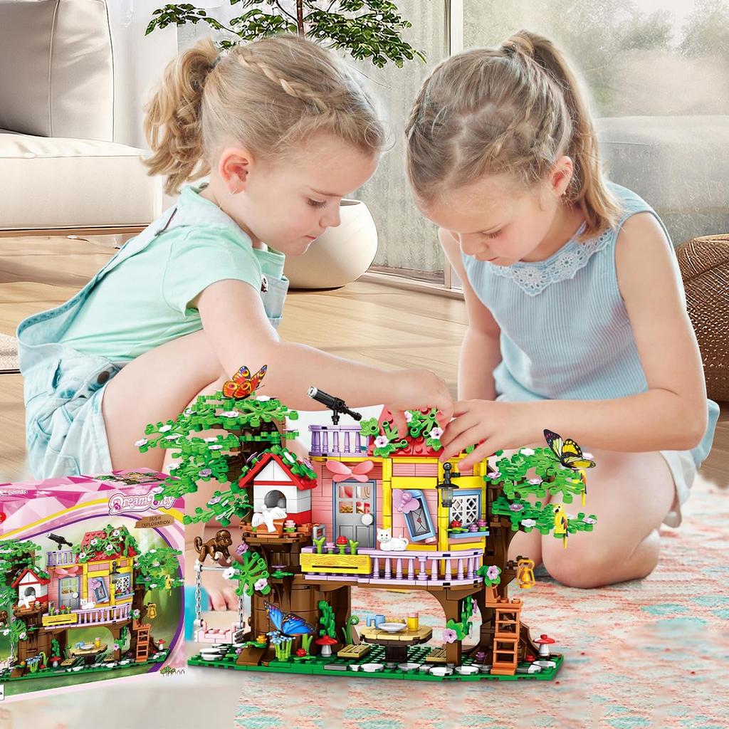 840 Piece Tree House Building Sets,Girls Creative Forest House Building Blocks Kit,STEM Friends Friendship Tree House with Swing Animals