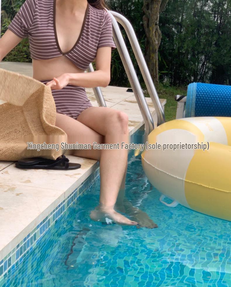 High-Waisted Striped Korean-Style Bikini - Two-Piece Swimwear for Small Busts