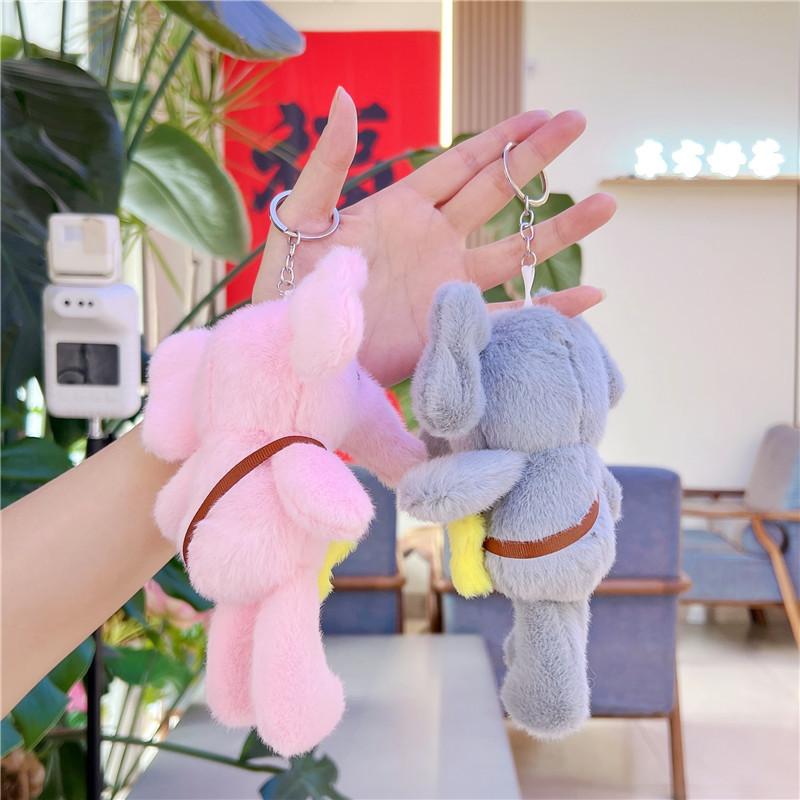 1Pcs Cute Star Elephant Keychain Small Animal Key Ring Bookbag Pendant Plush Toy Birthday Christmas Gift