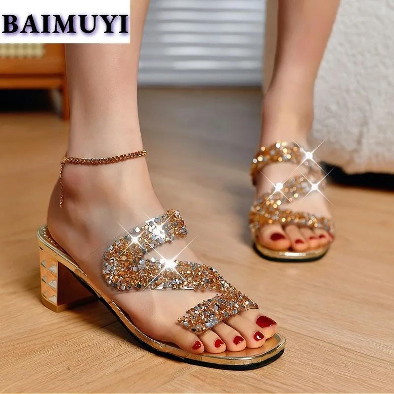 Fashion PVC Transparent Women High Heels Slippers Crystal Sandals Elegant Open Toe Shoes Flip Flops 2025 Summer Dress Slides Mujer Pumps