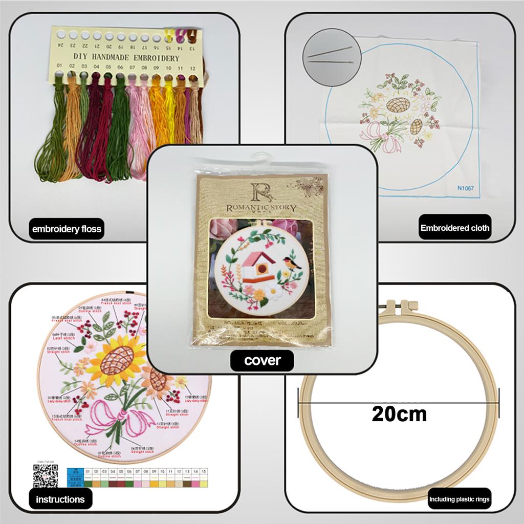 4 Pack Scenery DIY Embroidery Starter Kit 30x30cm Embroidery Stitches Practice Kit for Beginners Adults Hand Craft Lover Gift