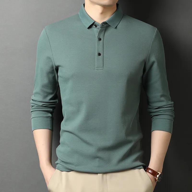 Tricou subțire cu mânecă lungă, larg, pentru bărbați, de primăvară și toamnă, tată de vârstă mijlocie, culoare solidă, guler polo