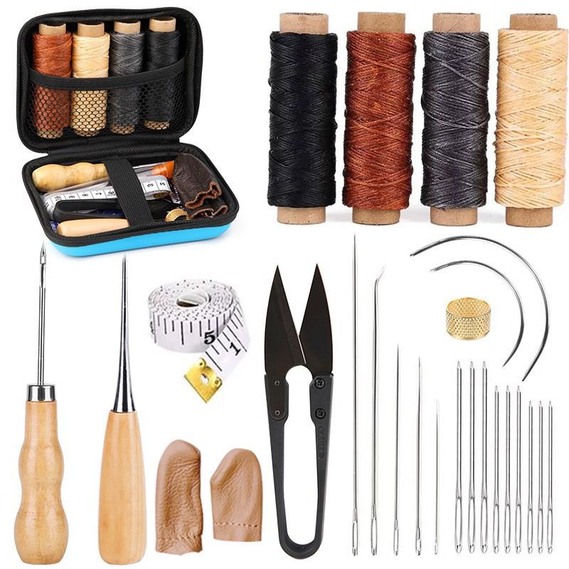 Leather Working Kit with Leather Needles Sewing Awl Waxed Thread Leather Upholstery Repair Kit, Sewing Tools for Hand Stitchin