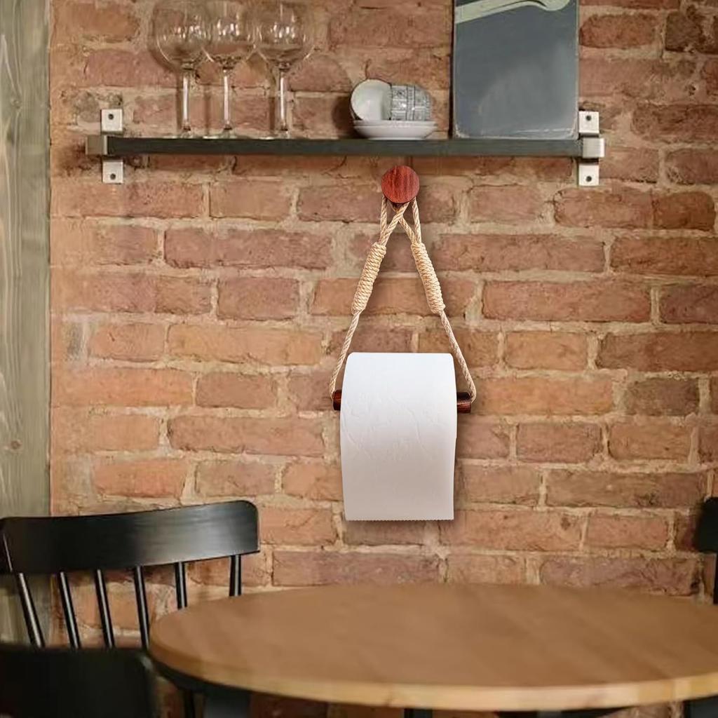 Boho Paper Towel Holder Unique Wood Towel Rack Hanging Toilet Paper Holder Suitable for Kitchen, Bathroom Accessories, Self Adhesive or Drill