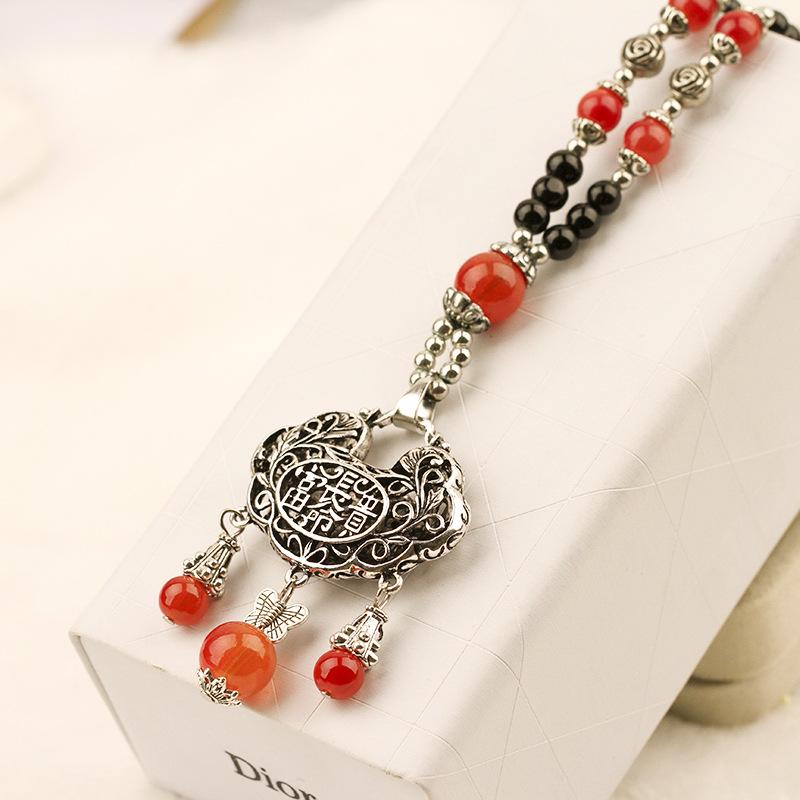 Ethnic Style Long Necklace: Retro Water Drop Pendant with Colored Shell for Fall/Winter