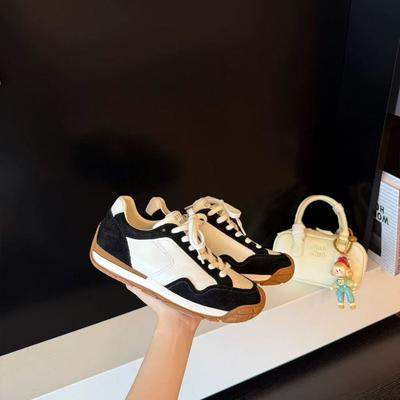 Cowhide Retro Contrasting Color Lace-up Platform Women's Breathable Casual Sports Shoes Versatile Board Shoes