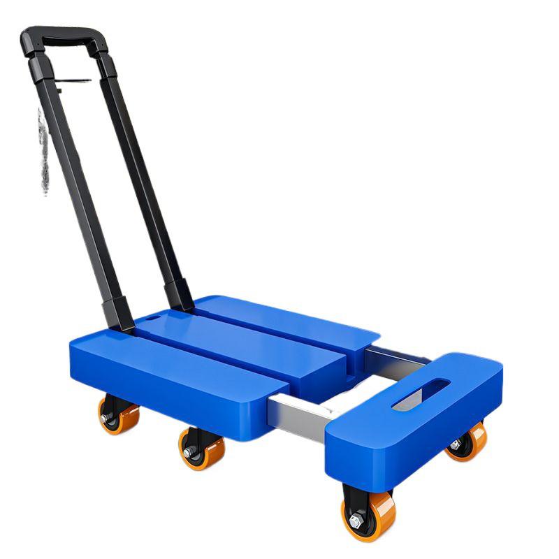 Foldable Retractable Pushcart: Portable Flatbed Cart with Drawbar for Hauling and Moving Goods.
