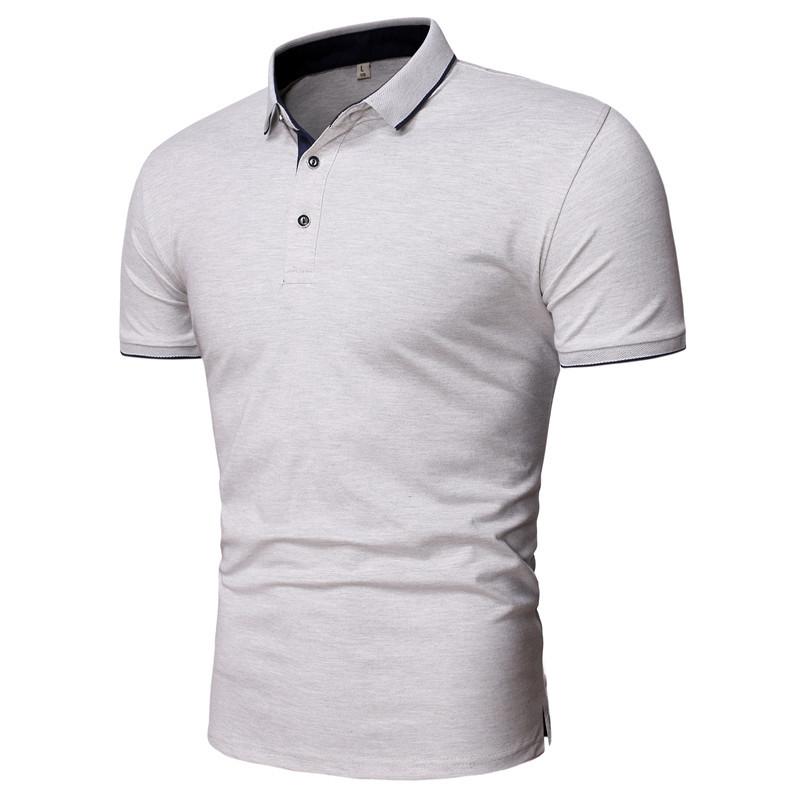 

Летняя рубашка-поло с коротким рукавом, мужские однотонные повседневные рубашки-поло из смесового хлопка, мужские топы, модная мужская одежда 2XL серый