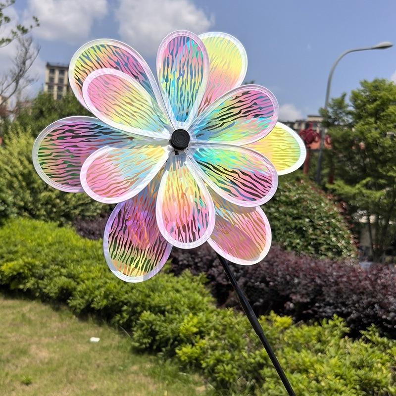 

1 шт. Красочная пленка Иллюзорный пламень Меняющий цвет Подсолнух Ветряная мельница Двухслойный Ветроуловитель Детские игрушки Садовый декор