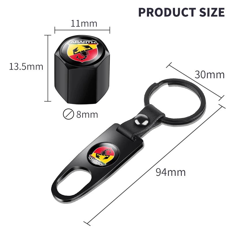 1Set Car Keychain Key Ring with Auto Tire Valve Caps Tyre Dust Cap Emblem For Abarth Punto 124 125 500 Fiat Viaggio Accessory