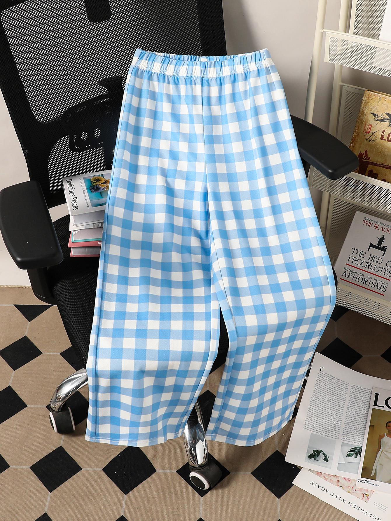 

Fashionable, simple, sweet plaid wide-leg trousers for older girls, perfect for spring and summer. 8Y синий/белый