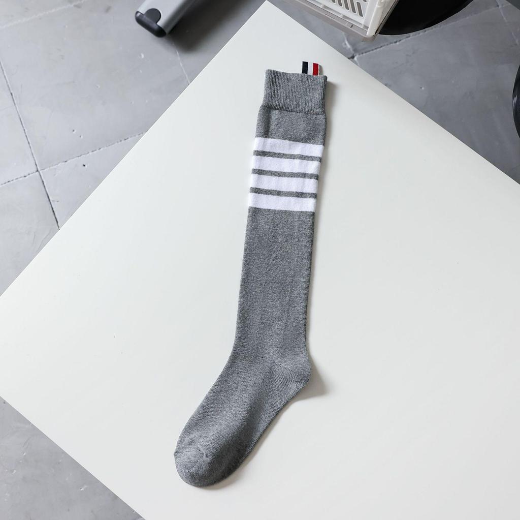TB Four-Bar Grey Mid-Calf Cotton Women's Japanese Trendy Spring/Summer College Style Socks