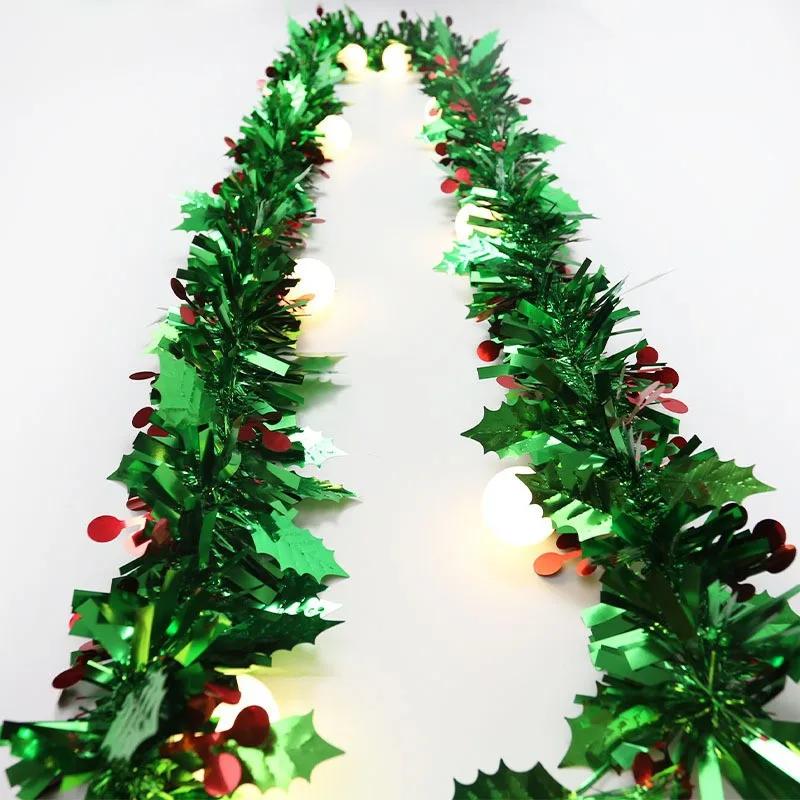 

100M Christmas Green Ribbon with Red Berry Christmas Tree Garlands Hanging Colorful Ornaments Xmas Wedding New Year Decoration 2M (1 String) зелений